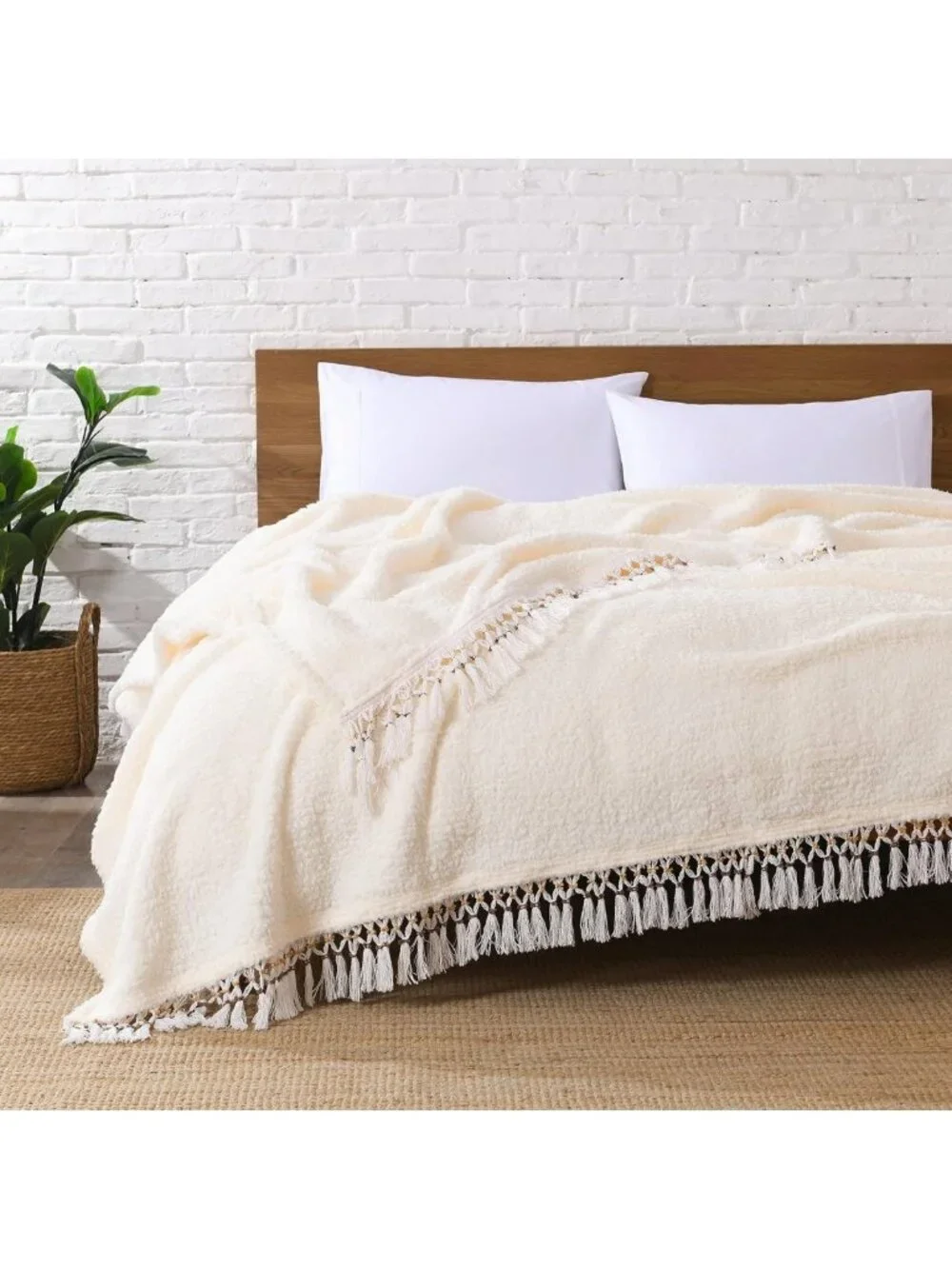 Cozy King Size Fleece Sherpa Blanket, Lightweight Reversible Boho Throw with